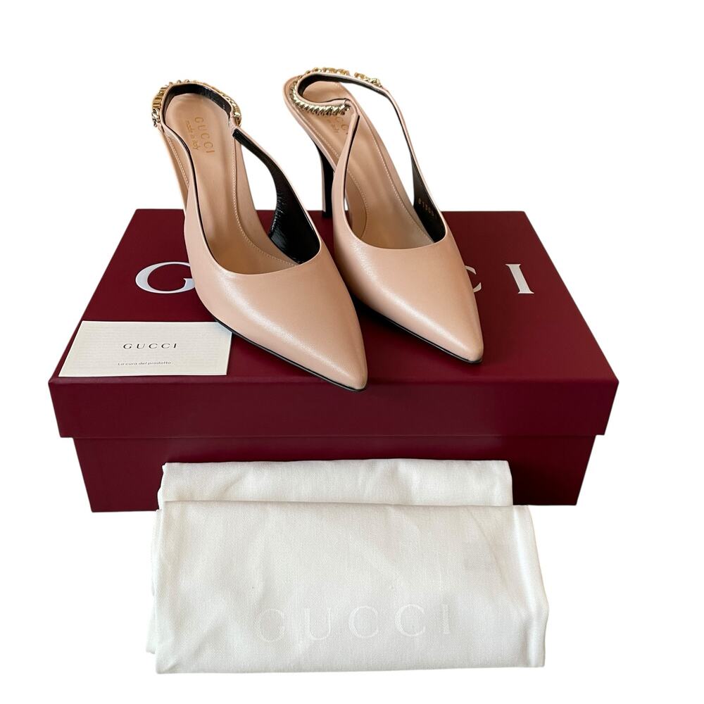 NEW Gucci Signoria Slingback Pump Pink/Beige Leather Size EU 39 US 9 - Picture 3 of 16